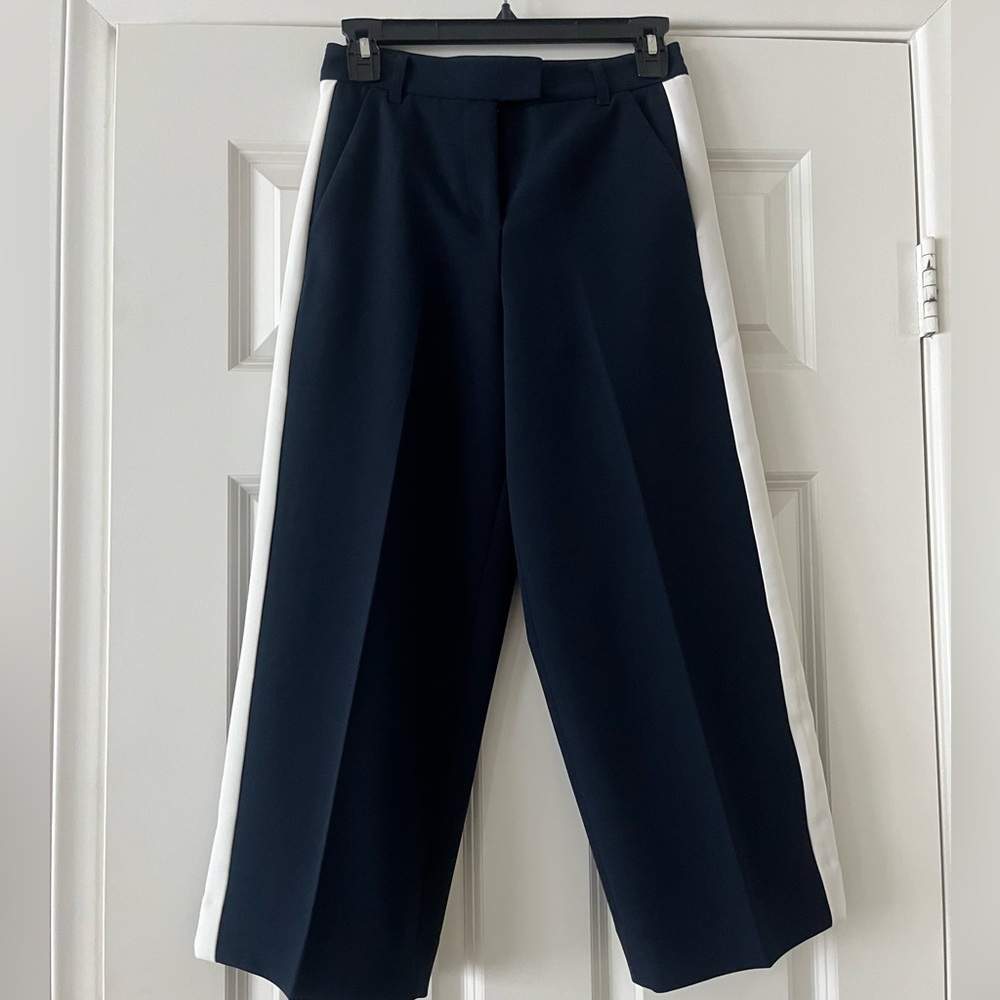 Michael Kors Wide Leg Crop Trousers Pants NavyWhite Side Stripe 00